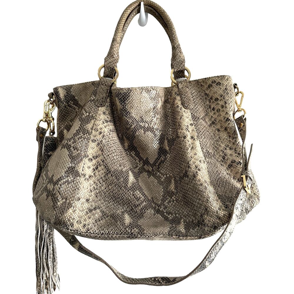 GILI Leather Snake-Skin Embossed Tote Large Double Handle & Cross Body‎ Strap